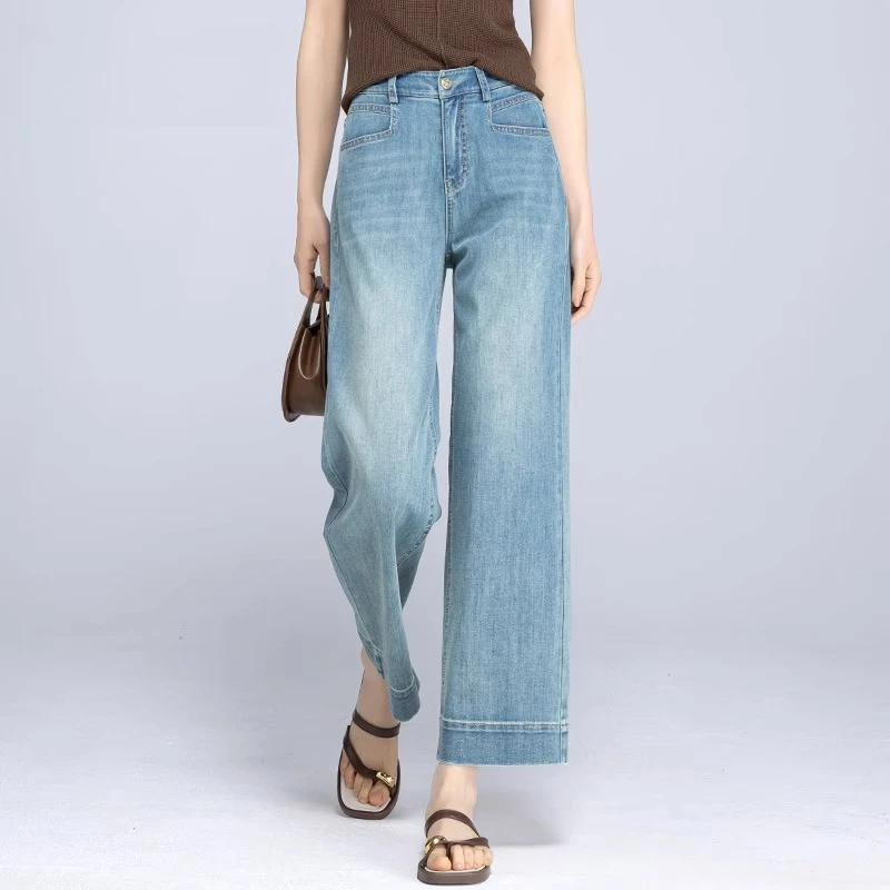 天丝棉牛仔裤女2025年新款春夏季薄款高端裤子女九分窄版直筒裤女