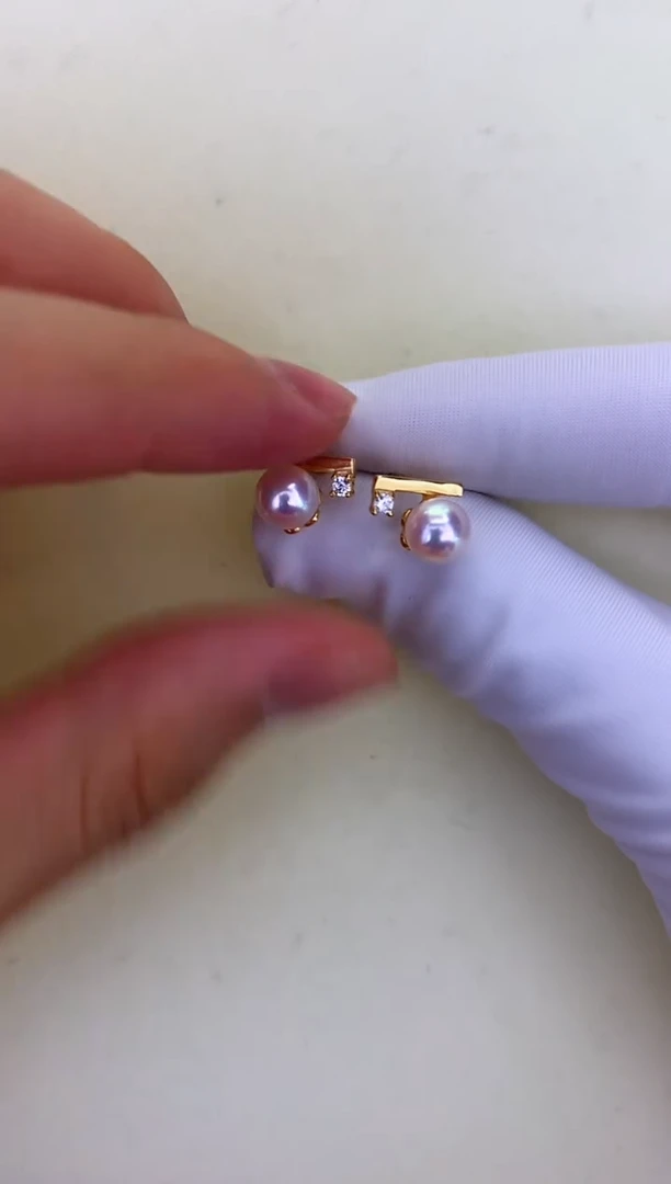 银S925镶嵌DA海水珍珠 GD276 耳钉 6-7