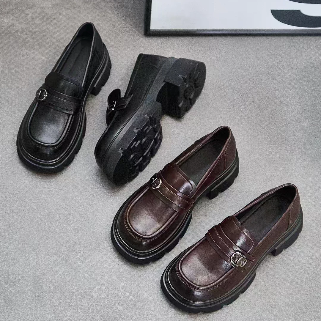 陇上红牛96205女土秋季乐福鞋皮鞋百搭时尚休闲潮流豆豆单鞋复古