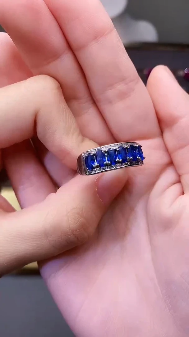 戒指蓝宝石银S925镶嵌30