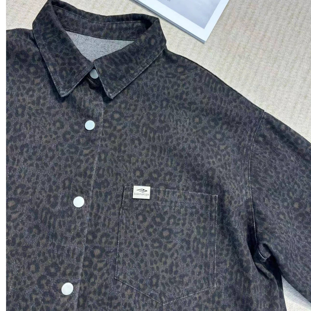 韩版高级感休闲显瘦豹纹牛仔长袖衬衫女时尚外套百搭（2538）