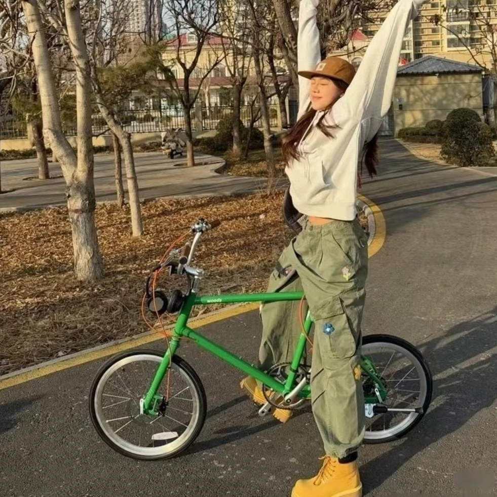纯棉立体小花朵松弛山系设计宽版工装阔腿休闲裤