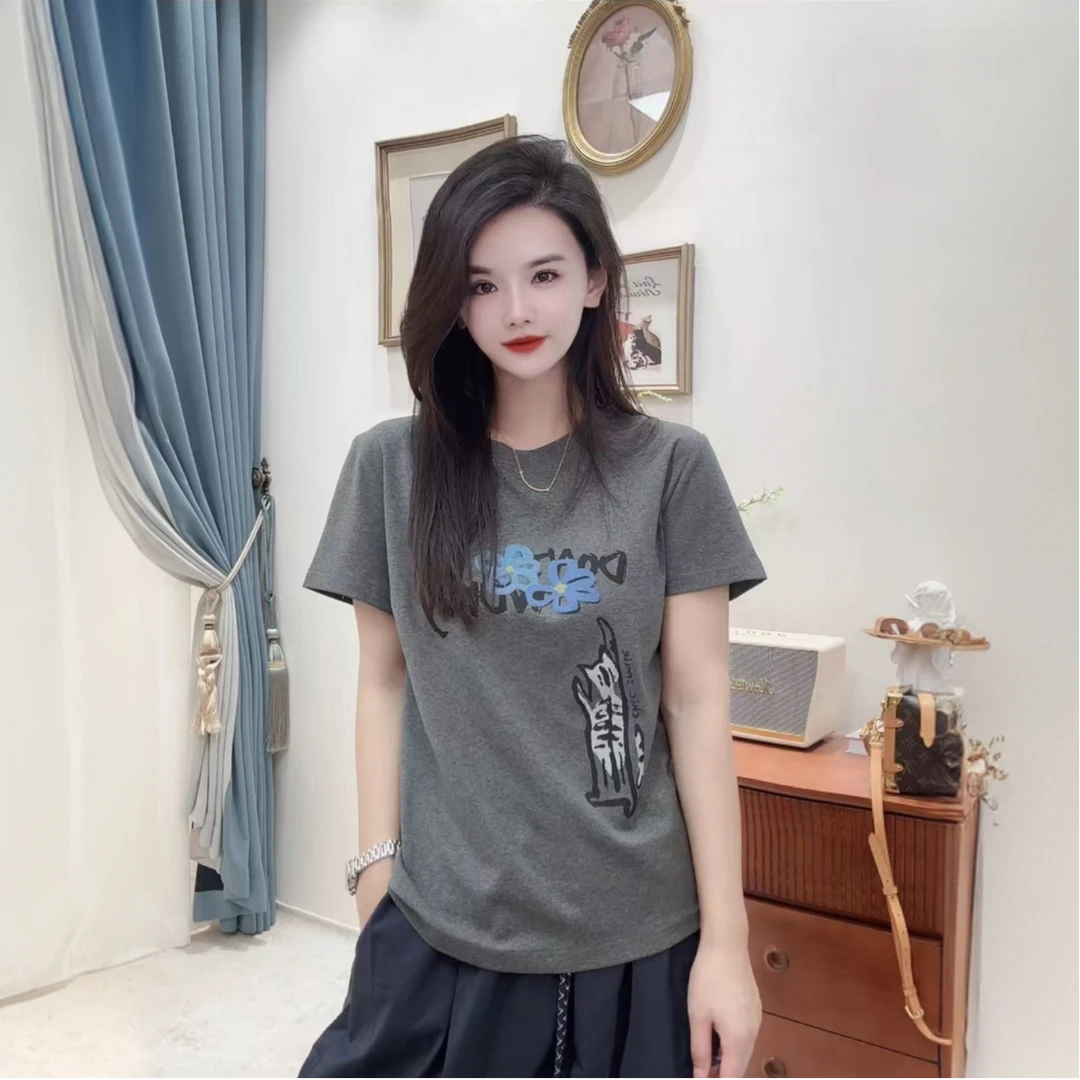 【蓝鸢】正肩短袖T恤休闲显瘦印花圆领时尚休闲百搭上衣夏季