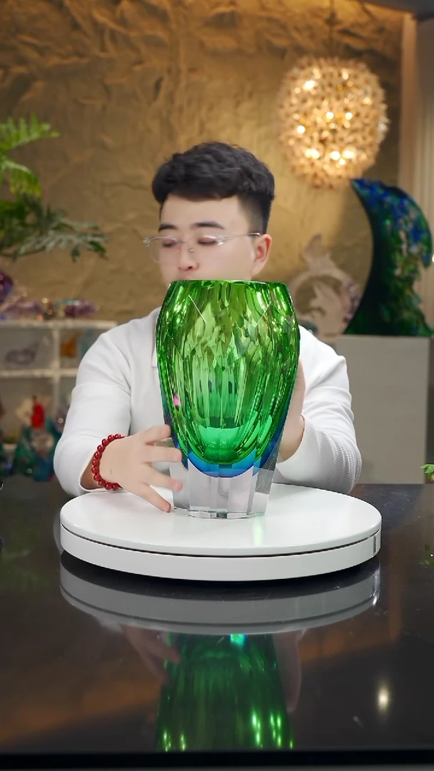 手工艺品琉璃福利蓝绿切面花瓶