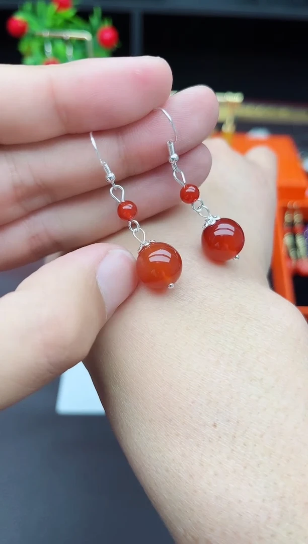 玛瑙/玉髓耳饰银S925镶嵌409000