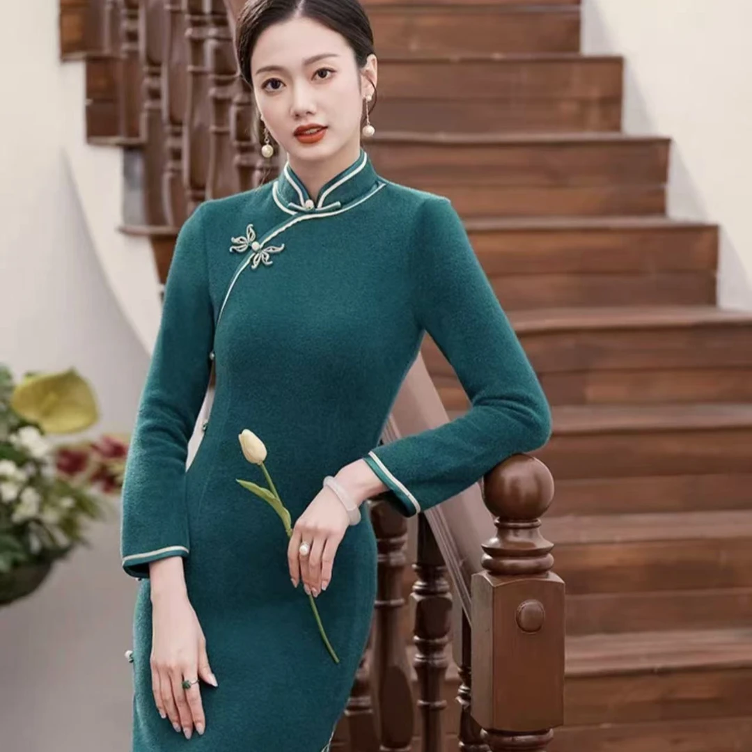 698--苏州高端旗袍--秋冬款气质长袖时尚