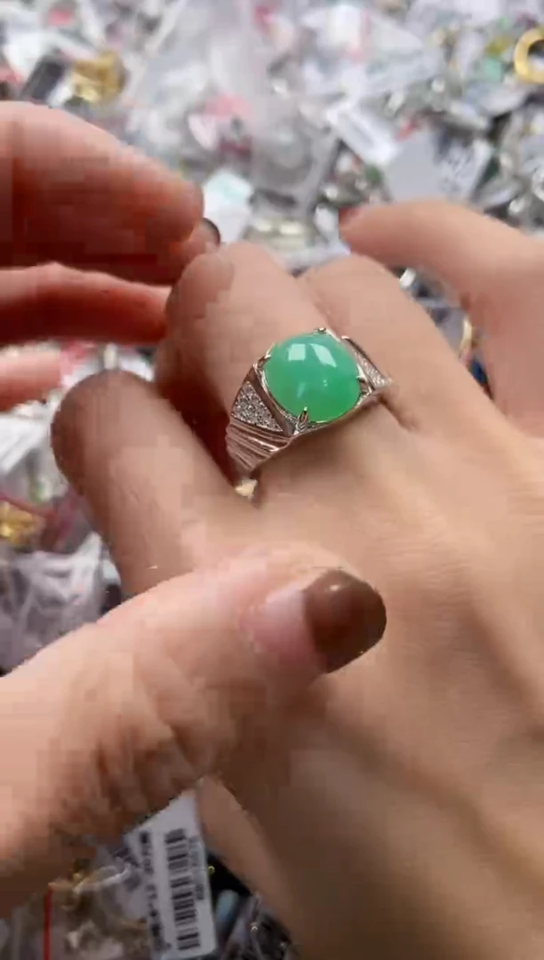银S925镶嵌戒指翡翠444  8
