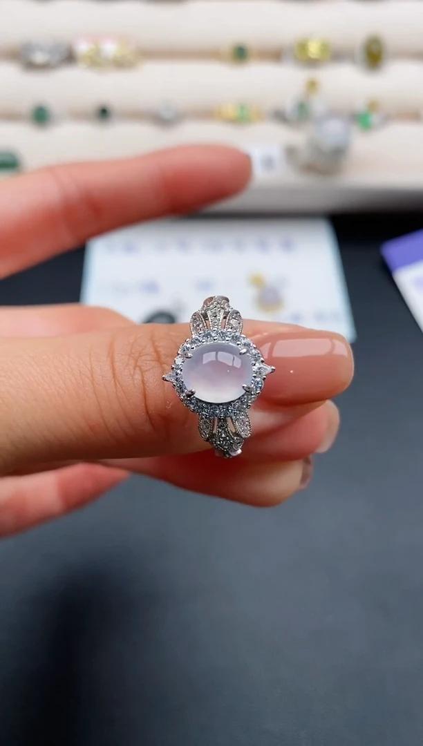 银S925镶嵌戒指翡翠缅甸天然A货翡翠333  4-5