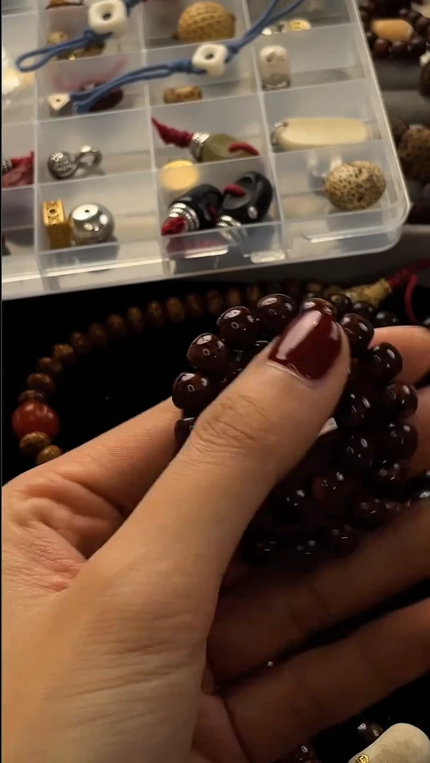 手串星月菩提精工级中珀花皮鼓珠直切8*7手串（B）