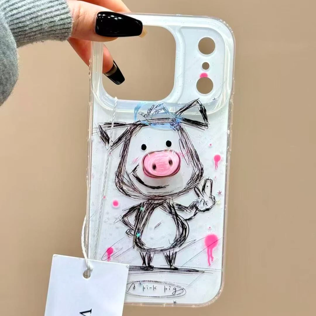诚星泽旋转素描猪鼻子适用苹果16PRO手机壳华为OPPO小米VIVO新款