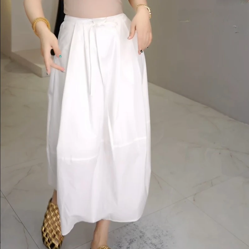 2025夏季褶皱抽绳半松紧腰后拉链设计带口袋宽松裙LK2504433