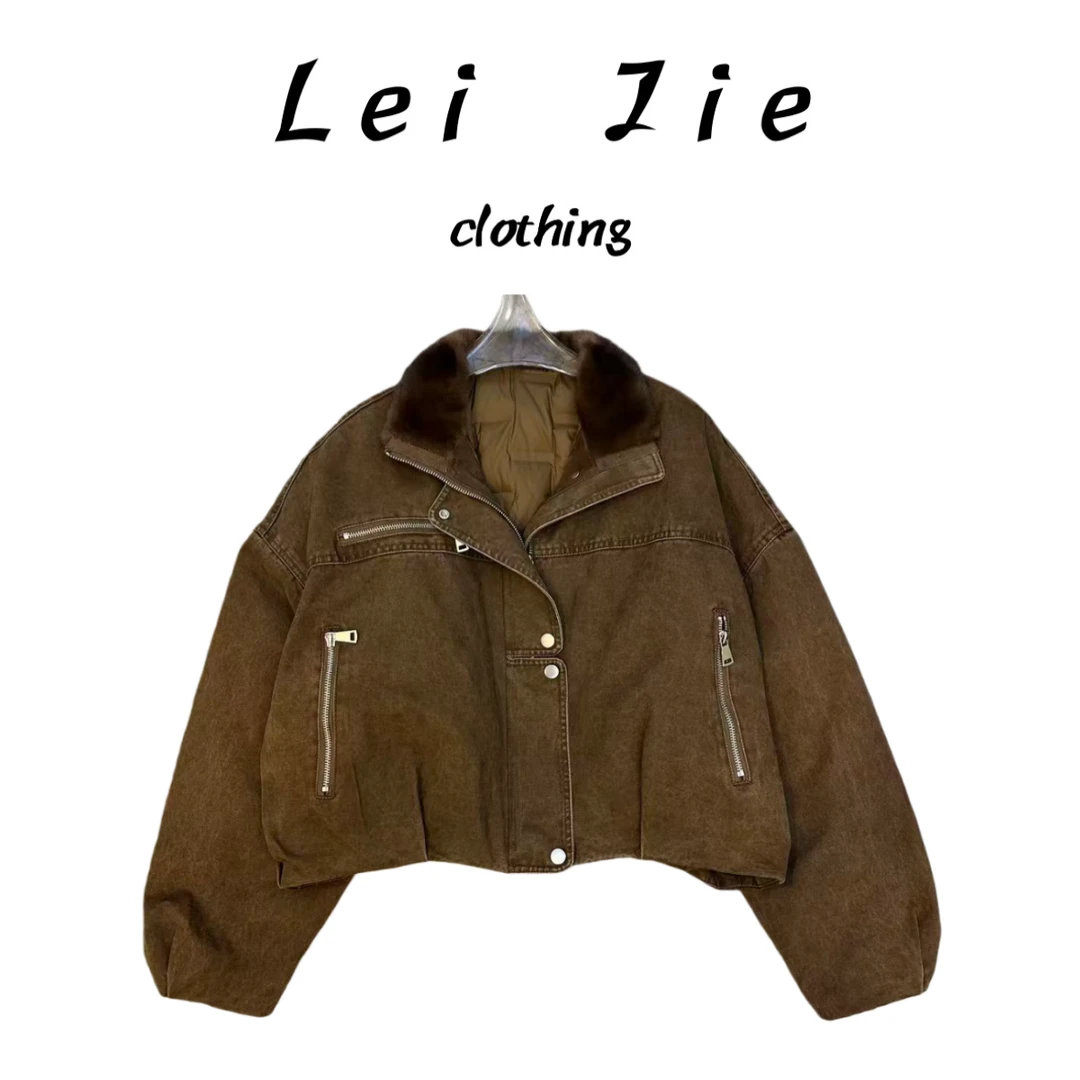 【Lei Jie】水貂领牛仔鹅绒服「毛领不可拆」899