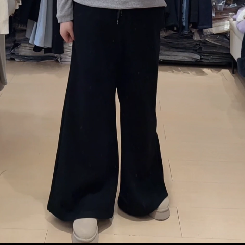 韩版显瘦微喇裤冬款高腰遮肉长裤