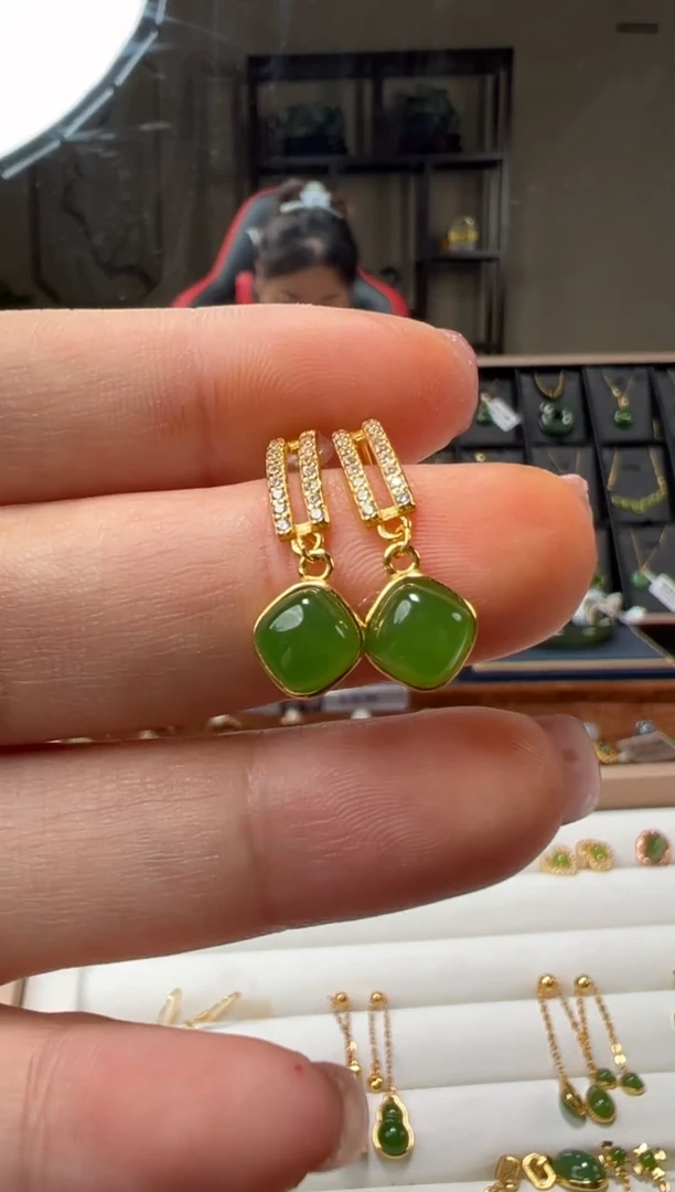 和田玉银S925镶嵌耳饰B0627