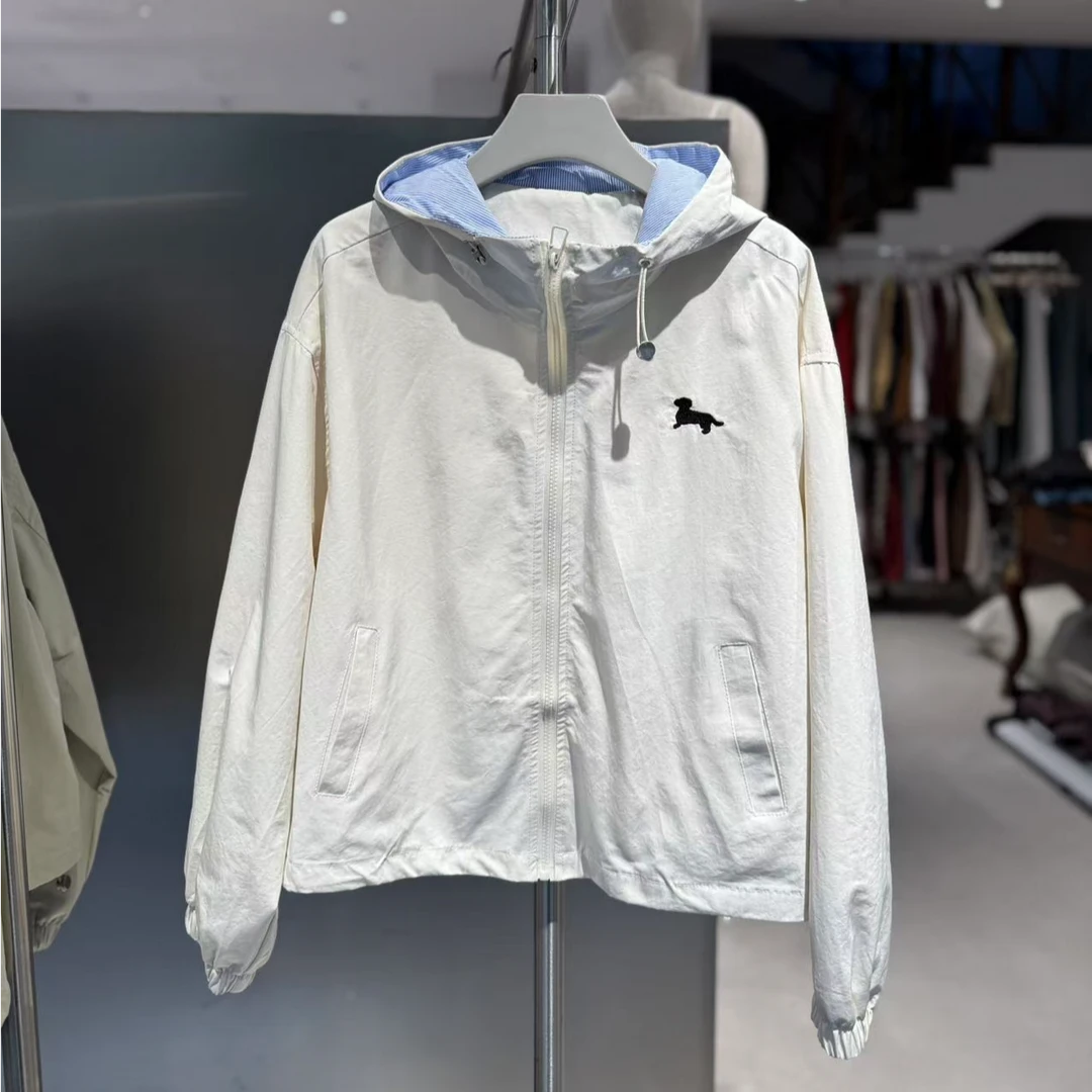 春季韩系连帽狗狗刺绣女短外套休闲薄风衣透气女士外套【雾里看花】