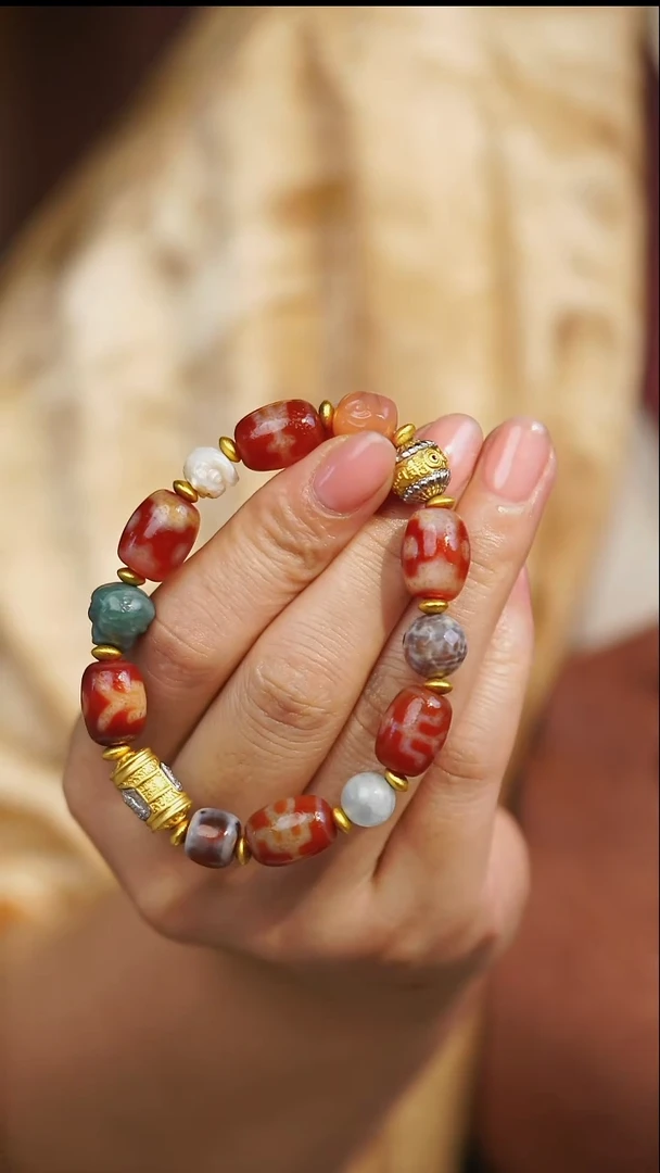 银S925镶嵌手链玛瑙/玉髓（覆膜）多宝阵阵