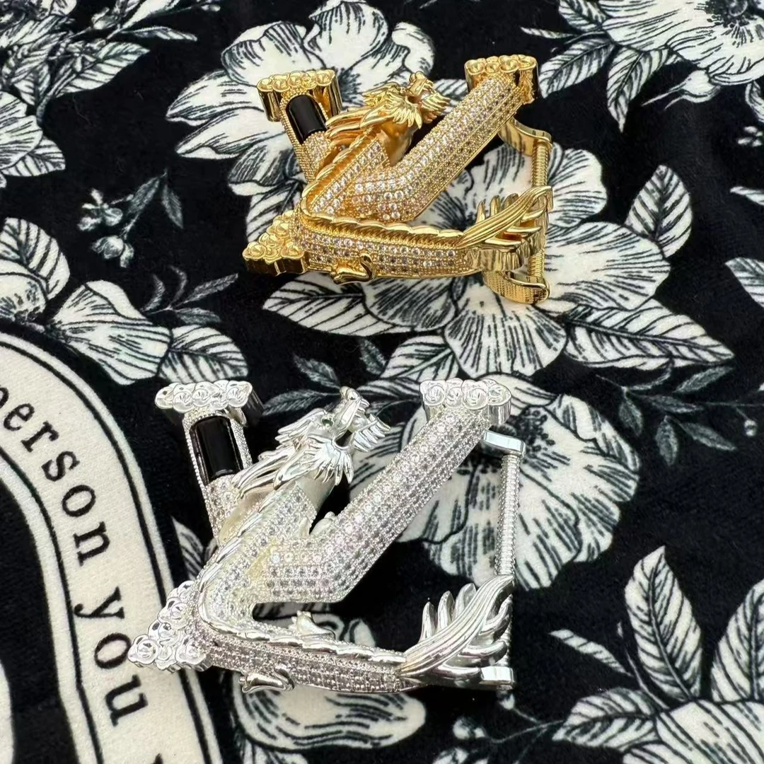 【驴家龙扣套装】3.8宽银龙金龙挂扣双面可穿真鳄鱼皮带重工  梦