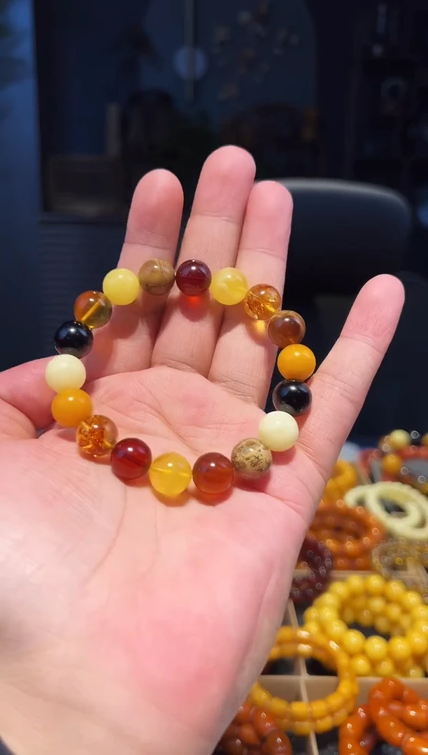 手串琥珀未镶嵌多宝圆珠手串11+