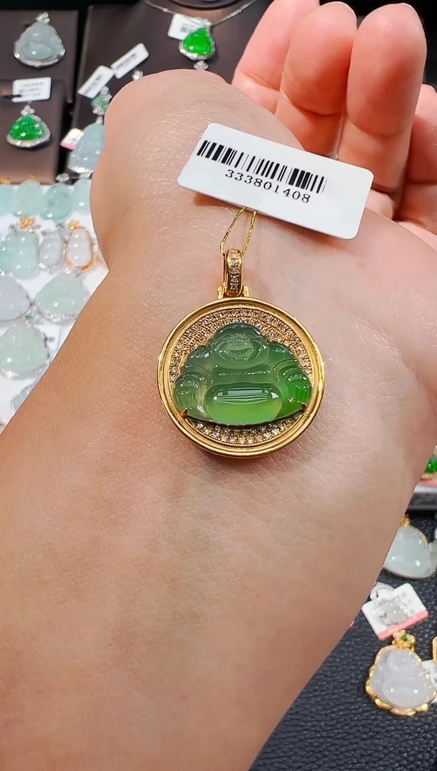 吊坠(不含链)18K金镶嵌翡翠佛公吊坠