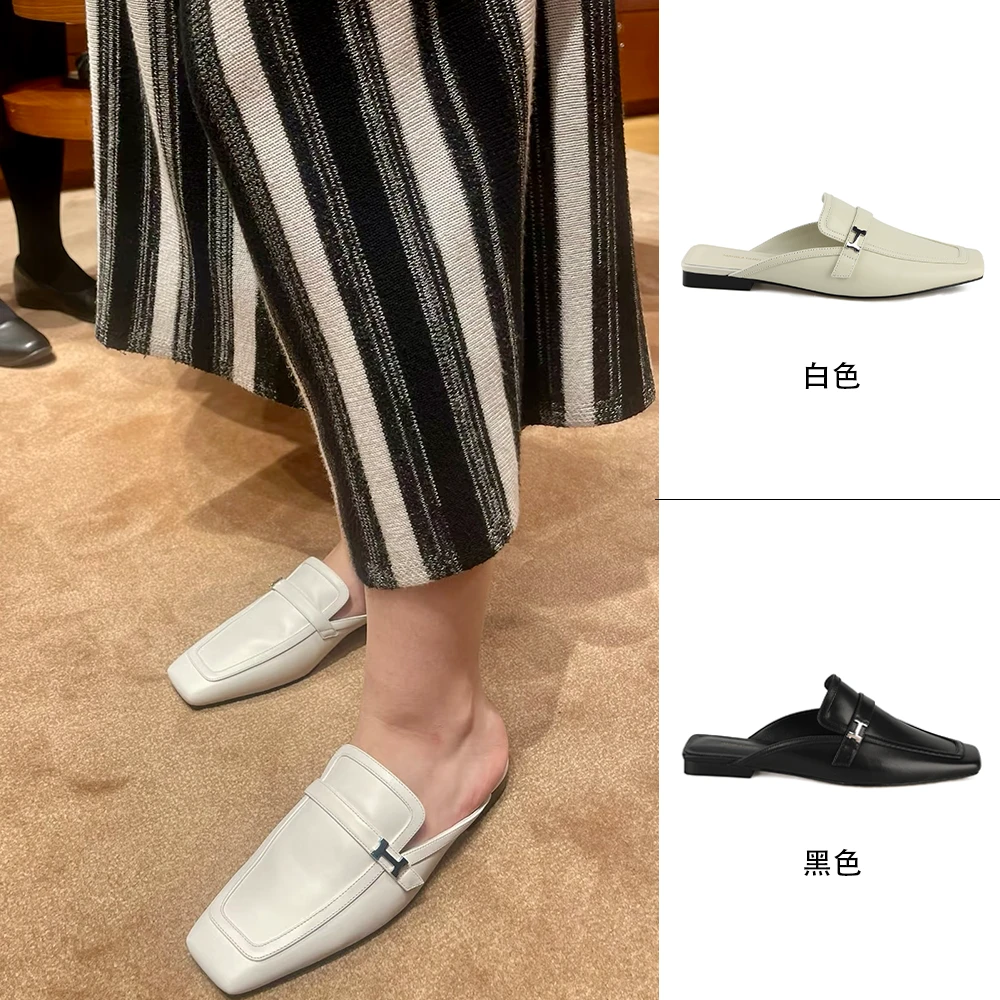 MANIKA GUAN2025年春夏新款方头穆勒包头拖鞋女爆款真皮MK2108253