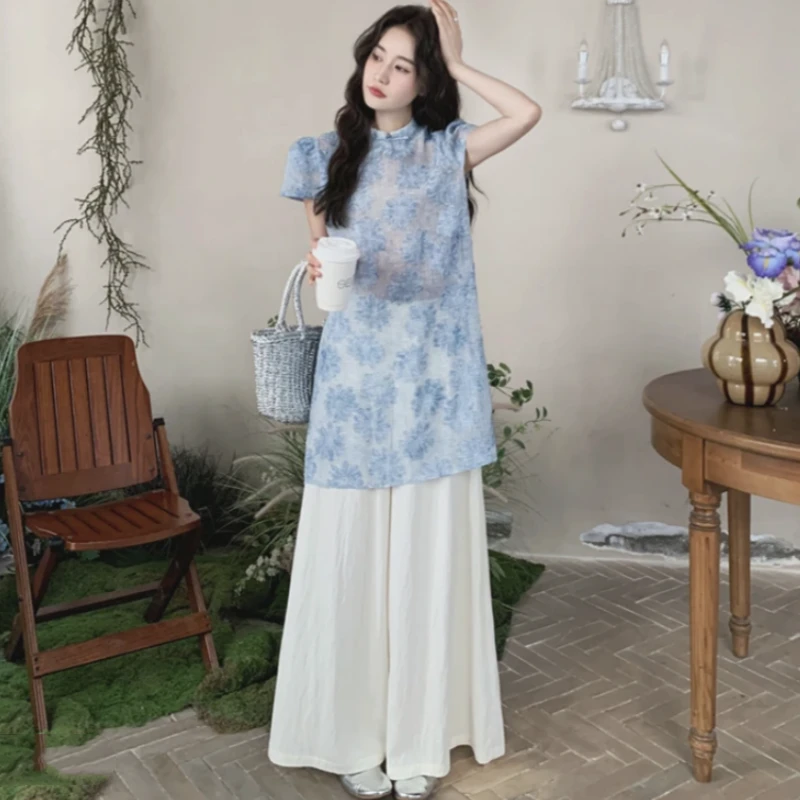 FF新中式清冷感禅意国风改良旗袍上衣+阔腿裤两件套