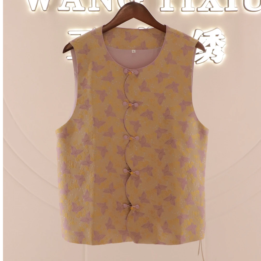 王艺绣金色蝴蝶宋锦马甲