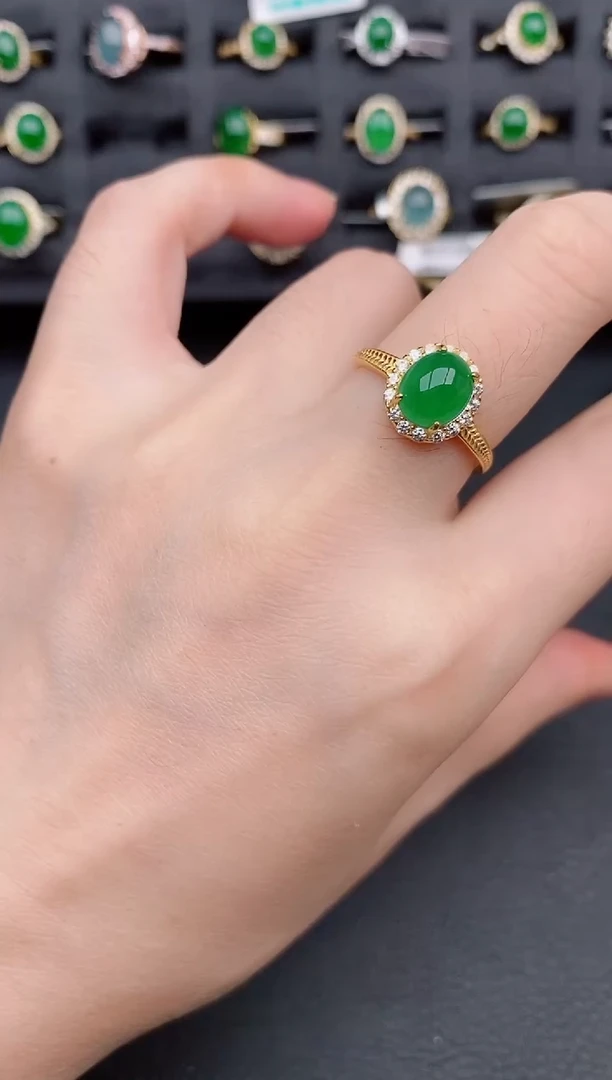 银S925镶嵌戒指翡翠天然a货翡翠377