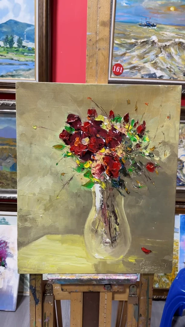 油画一**木俄罗斯手绘油画作品《 玫瑰》50x60cm 带外框