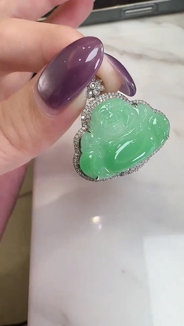 吊坠(不含链)18K金镶嵌翡翠【源头工厂】钻石镶嵌