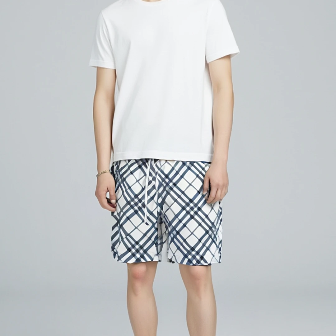 男士轻奢微弹力夏季通用格子短裤格纹男士速干百搭