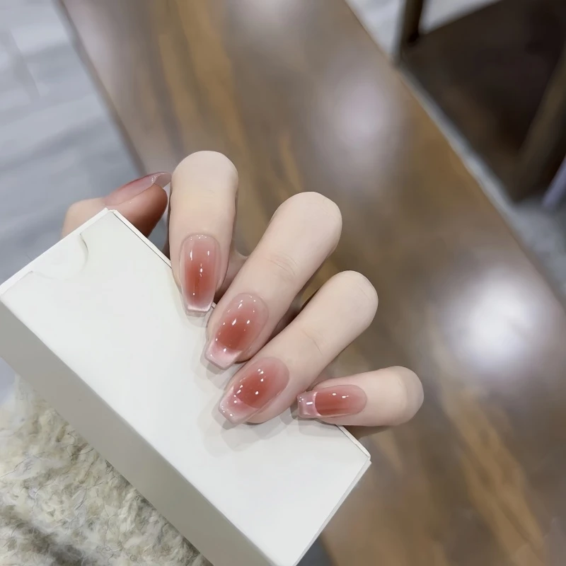 【葡萄酒渍】纯手工穿戴甲可拆卸纯欲蜜桃腮红法式猫眼成品美甲片