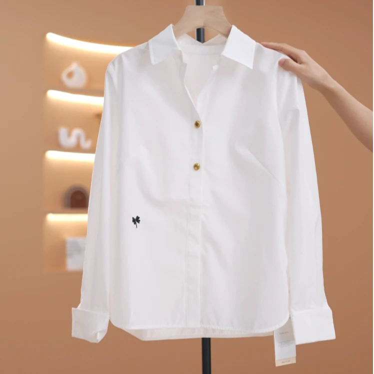 【荣荣】时尚翻领刺绣百搭衬衫-Y14880