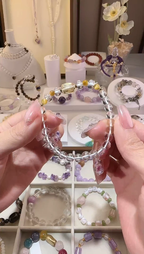 水晶手串银S925镶嵌白水晶