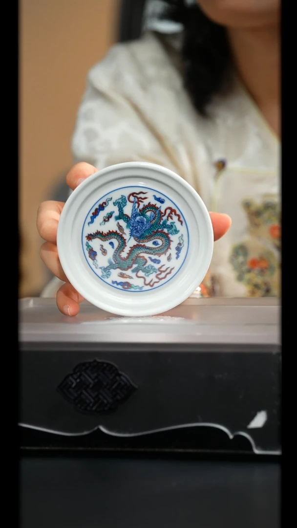 涂杏花窑丨斗彩龙盖置景德镇陶瓷