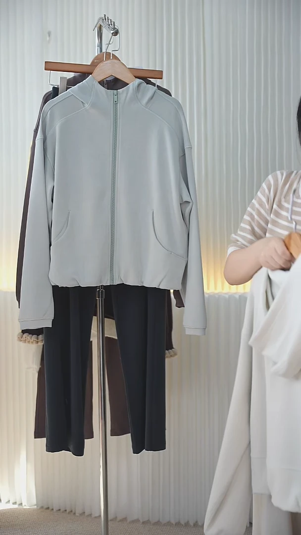 玉灰色-iu.iu拉链连帽衫-XS