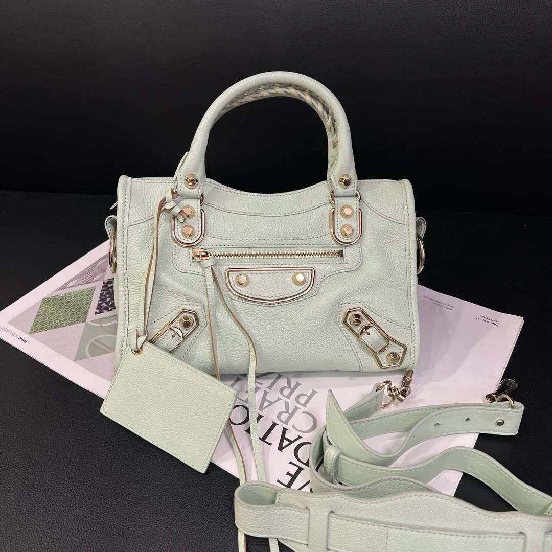 99新 Balenciaga/巴黎世家 浅绿色小号机车单肩包B5939