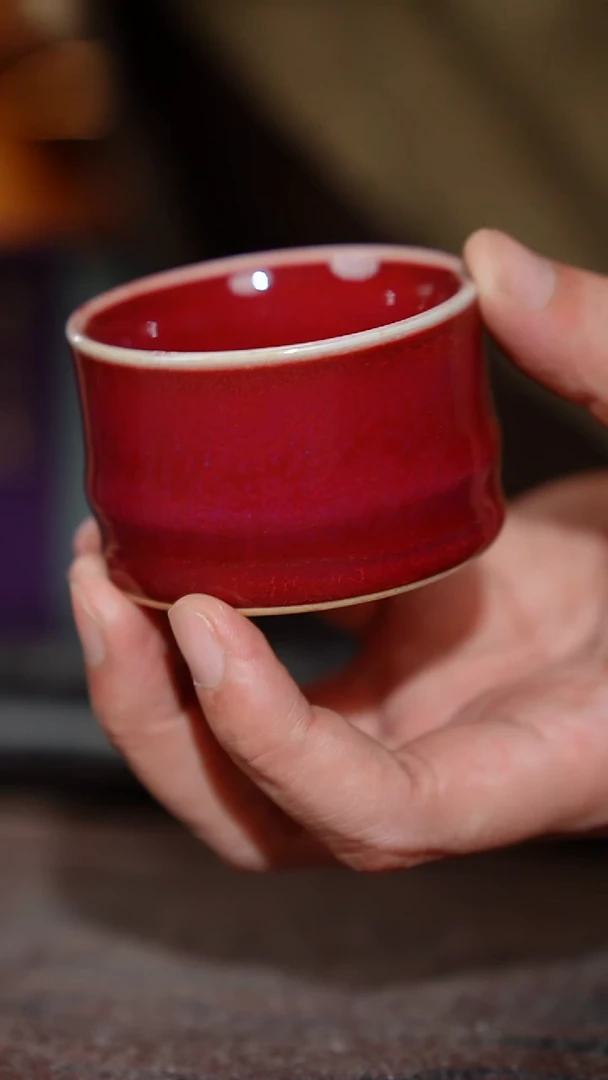 182-10竹节杯（星航手制）钧红釉