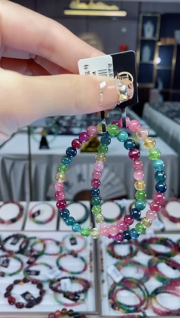 老矿碧玺色标彩虹冰体单圈手串6mm+未镶嵌碧玺dan多样性发货一条