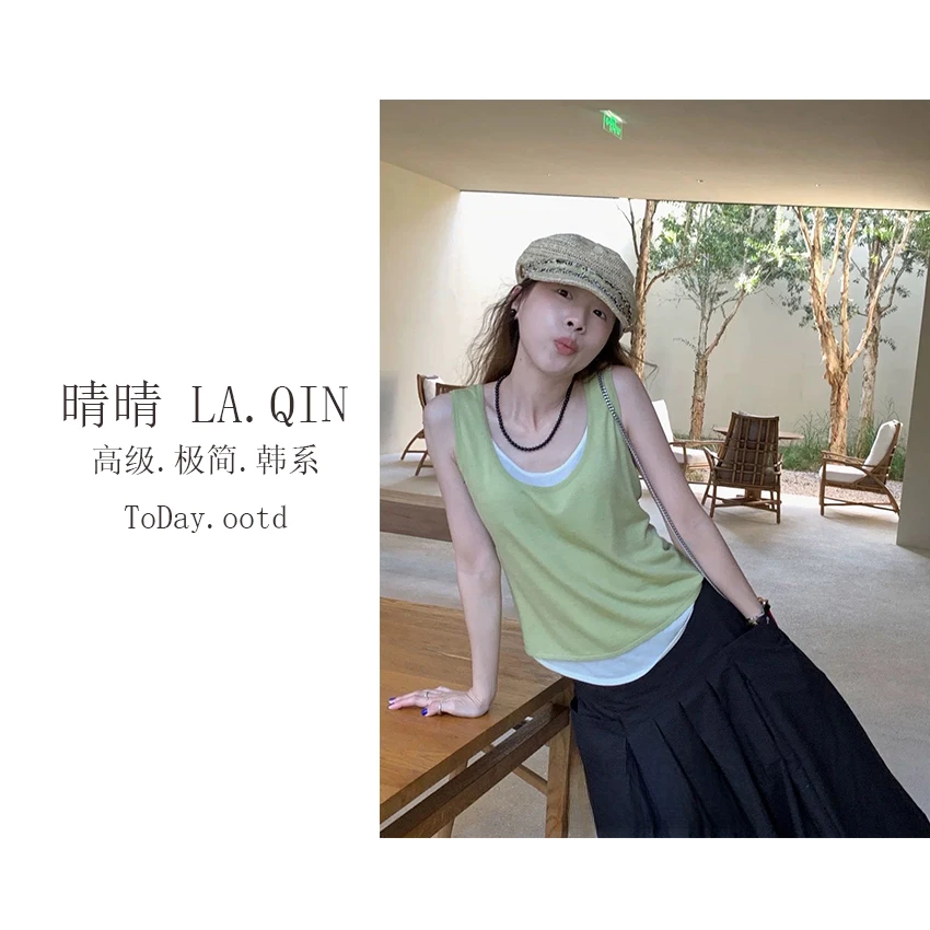 晴晴家-【韩版假两件背心】韩系夏季时尚休闲潮流假两件背心8629