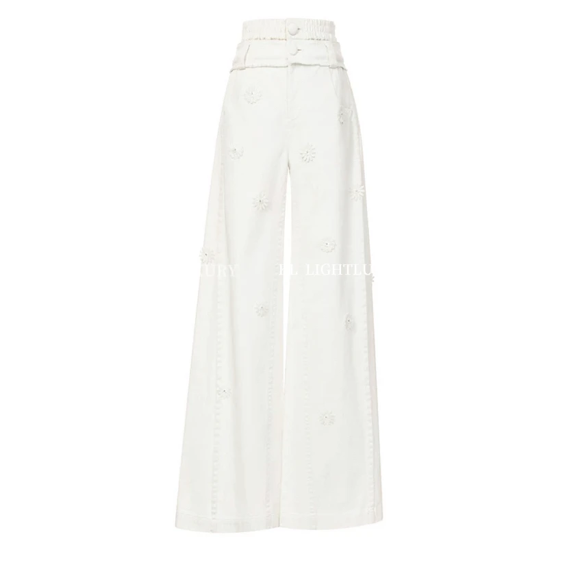 【小调圆舞曲】高腰雏菊立体装饰牛仔阔腿裤 S0138