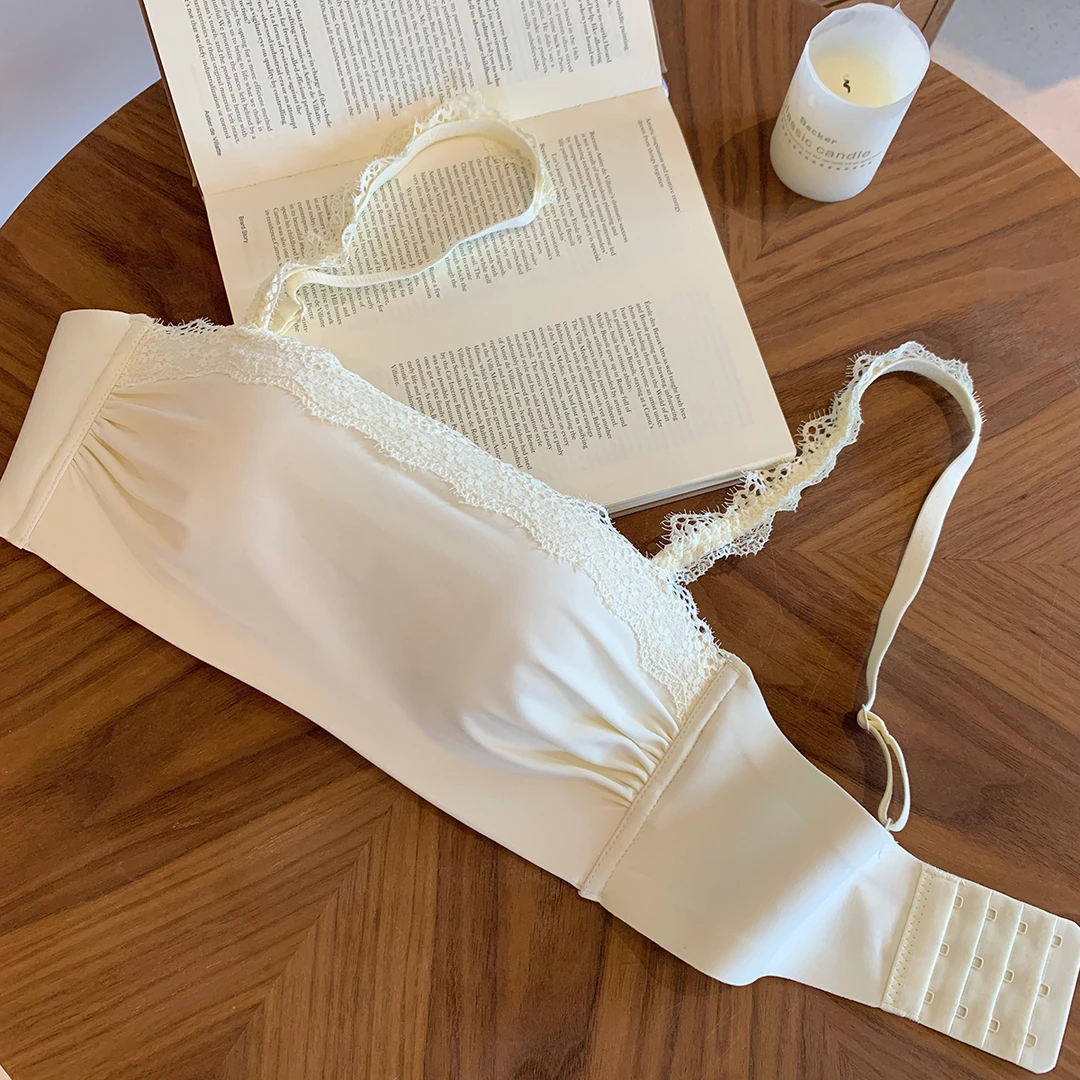 维多利亚夏纯欲蕾丝无肩带内衣女小胸聚拢防滑抹胸美背性感文胸罩