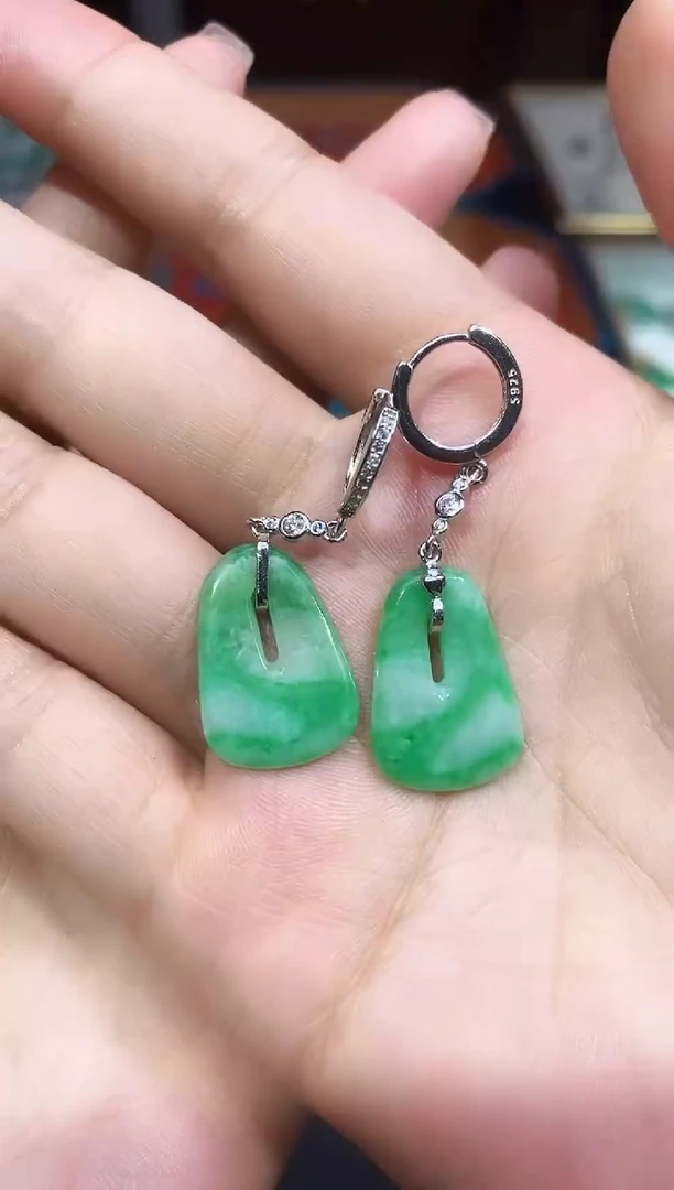翡翠银S925镶嵌耳饰250602004