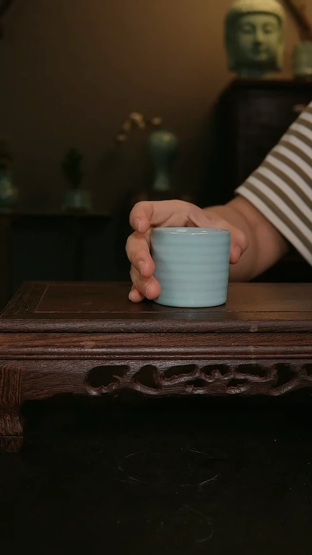 其他天青手工直口炫纹杯