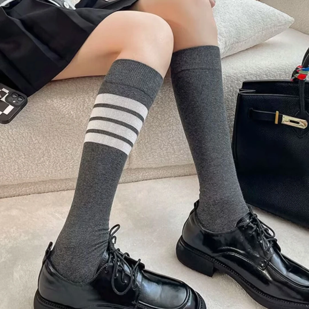 【10双装】网红潮牌TB四条杠灰色AB小腿袜心鹭