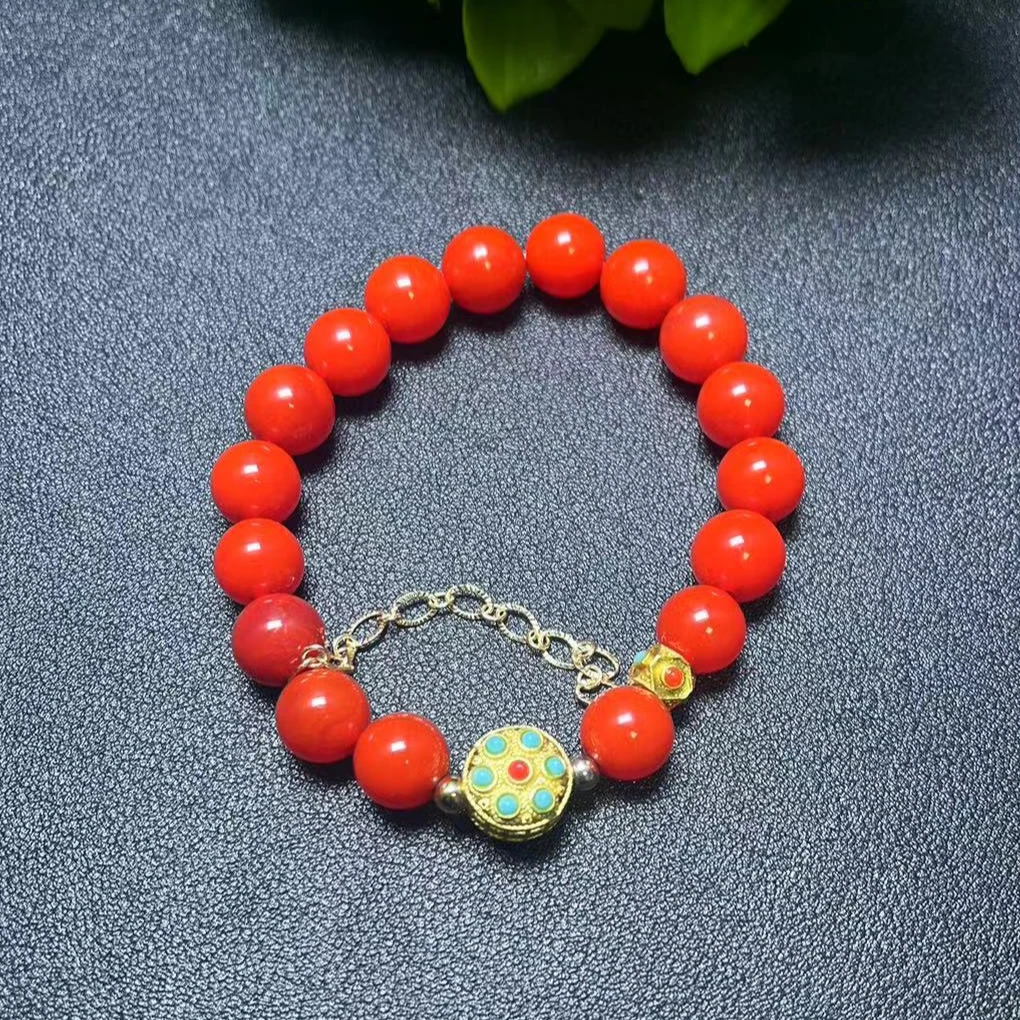 S1045【盛年珠宝】满色满肉红卡玛瑙红手串-卡10左右-送礼佳品