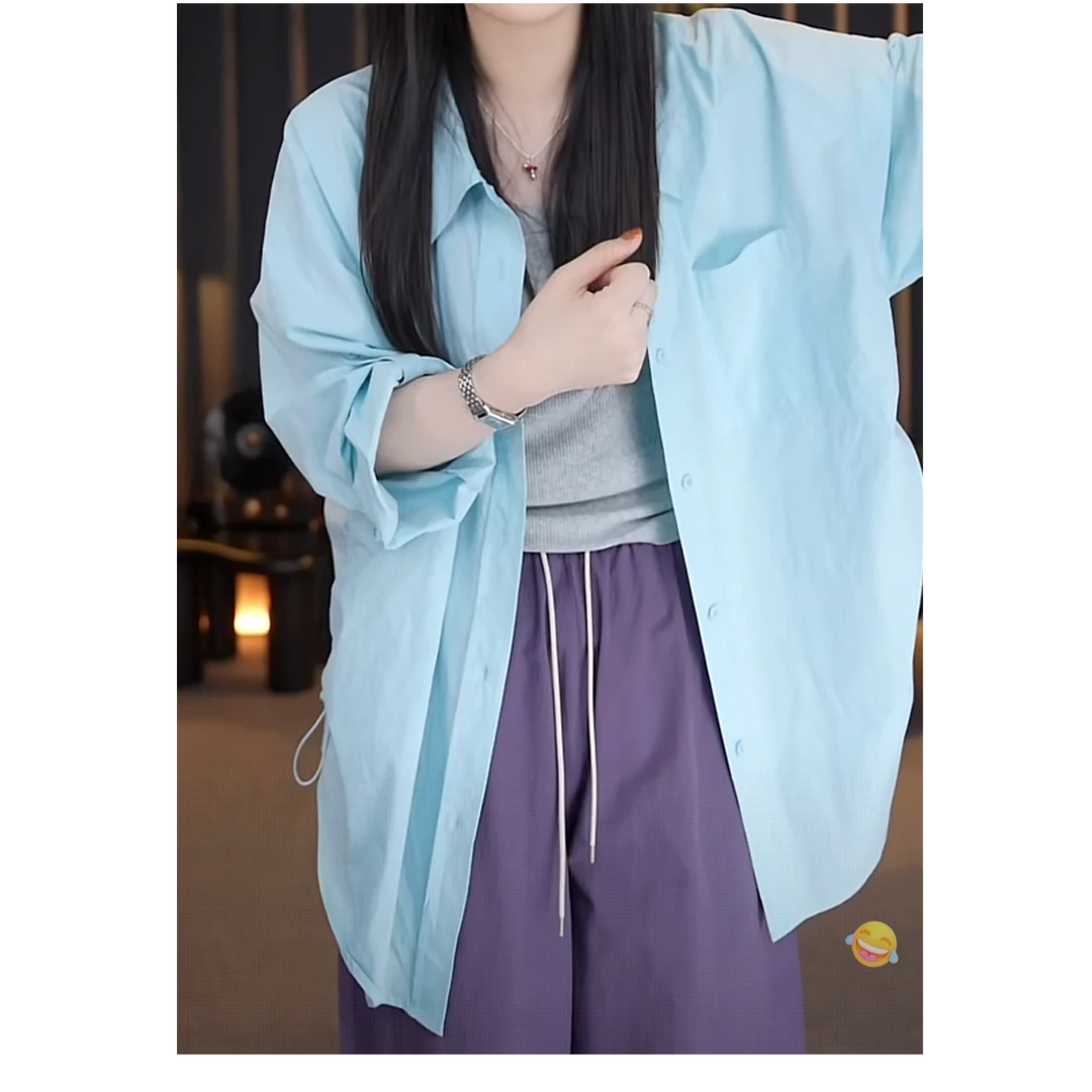 宽松舒适纯色长袖衬衫2025夏季新款时尚设计感气质通勤上衣显瘦