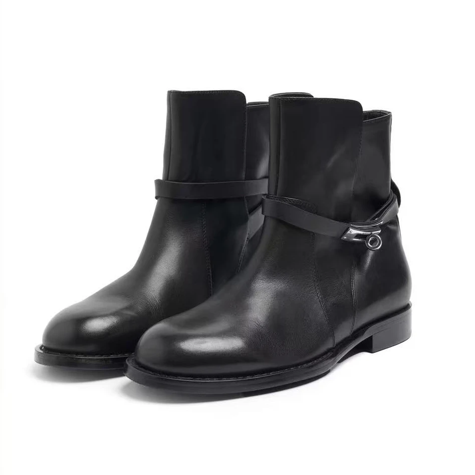 HY2502-608爱玛短靴低跟英伦风厚底潮流百搭筒靴