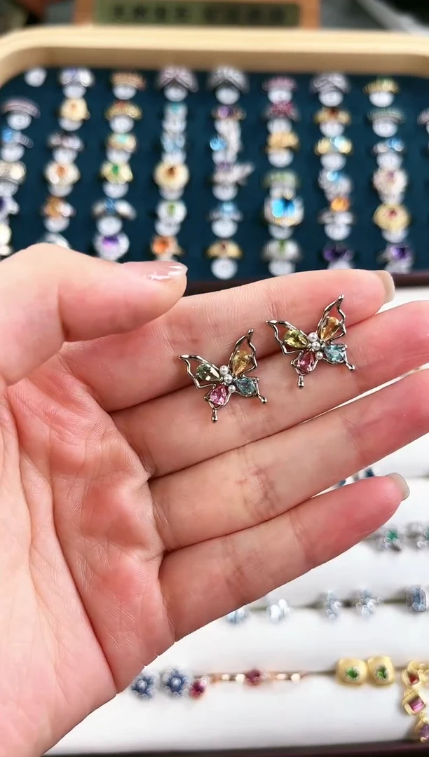 银S925镶嵌耳饰碧玺t646