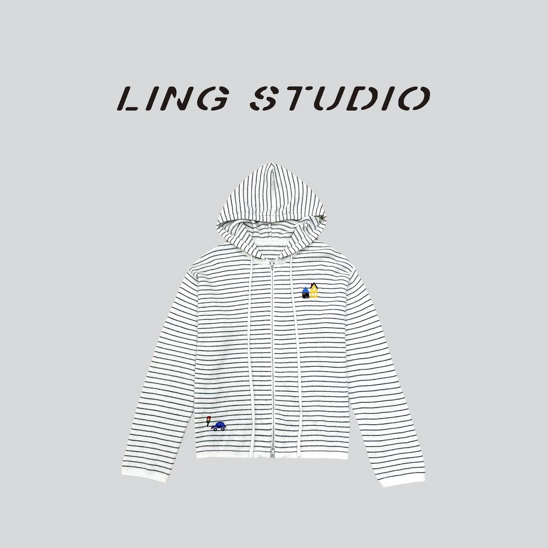 LING/STUDIO『​童趣漫游』绵羊毛秋冬休闲连帽开衫毛衣外套5092402