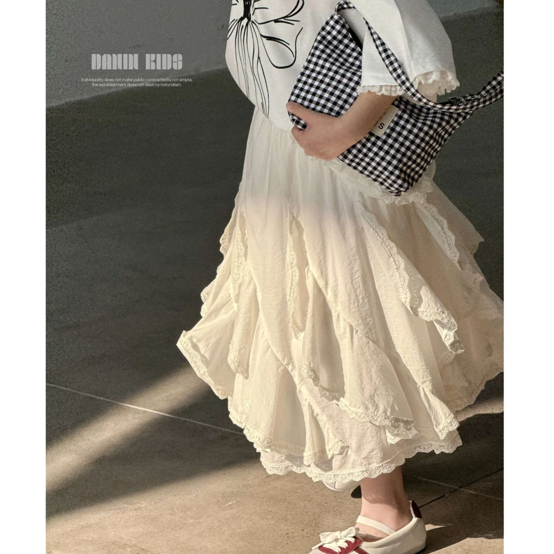 【嗒囜】女童夏装设计感白色半裙儿童长款半身裙独特漂亮裙子小女孩